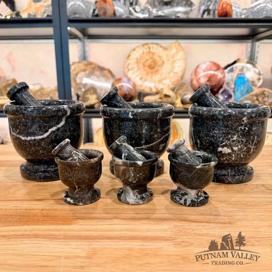 Black Zebra Marble Mortar & Pestle - Bowl