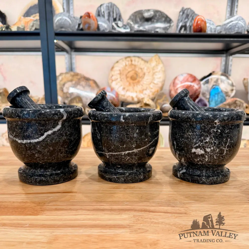 Black Zebra Marble Mortar & Pestle - Large - Bowl