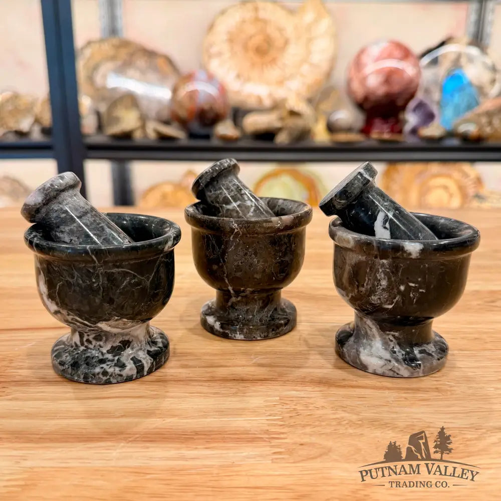 Black Zebra Marble Mortar & Pestle - Small - Bowl