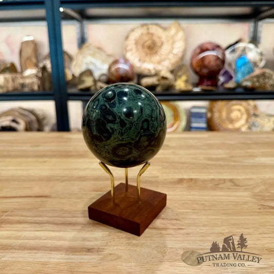 Brass Cradle Sphere Stand with Wood Base - Stand