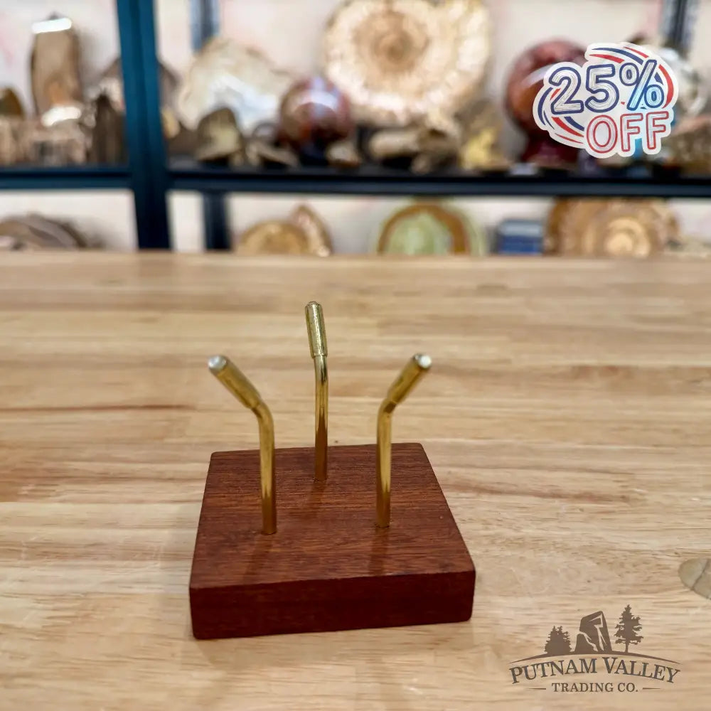 Brass Cradle Sphere Stand with Wood Base - Stand