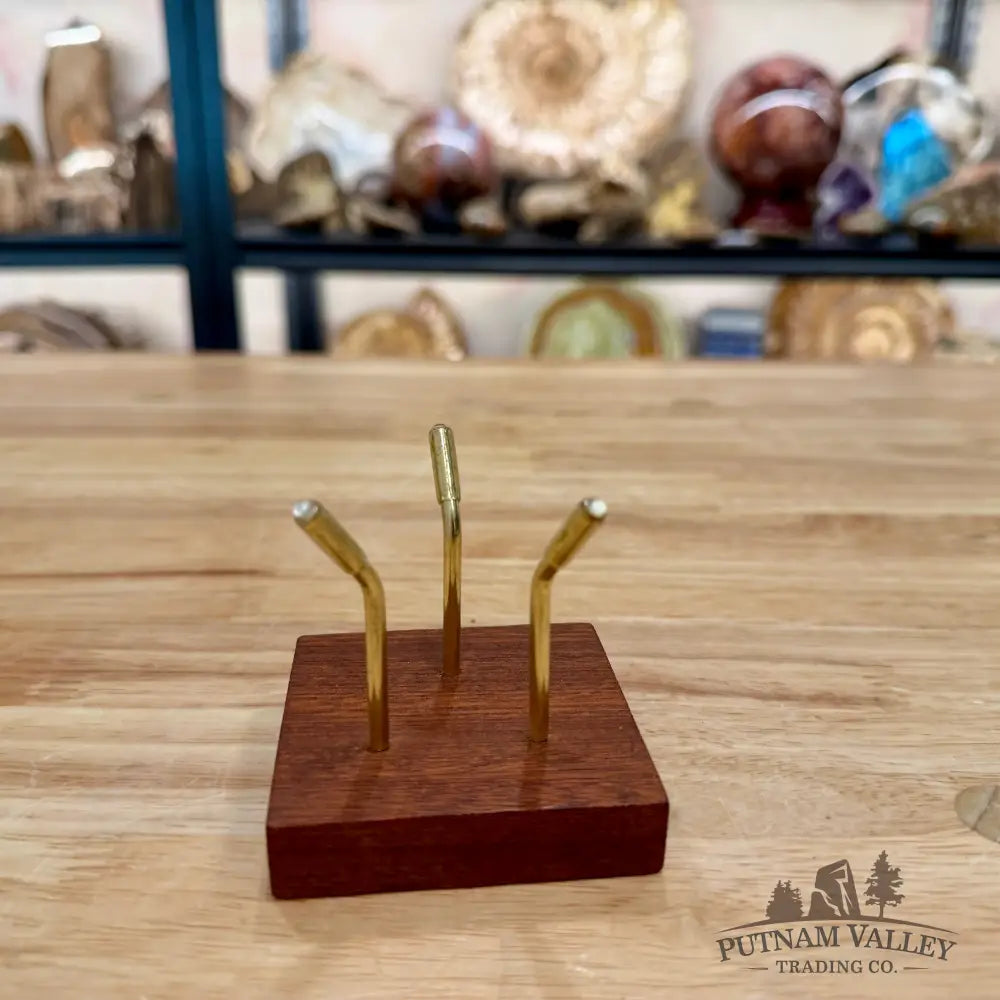 Brass Cradle Sphere Stand with Wood Base - Stand