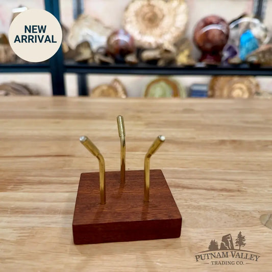 Brass Cradle Sphere Stand with Wood Base - Stand
