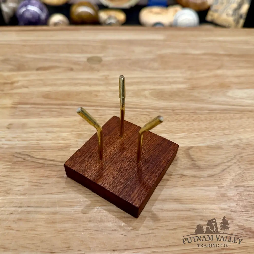 Brass Cradle Sphere Stand with Wood Base - Stand