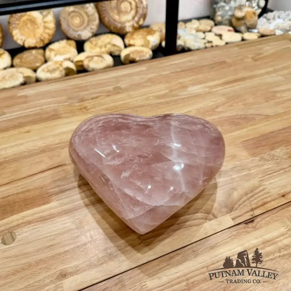 Brazilian Rose Quartz Heart 9.42" Front View - Putnam Valley Trading