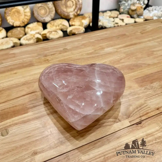 Brazilian Rose Quartz Heart 9.42" Front View - Putnam Valley Trading