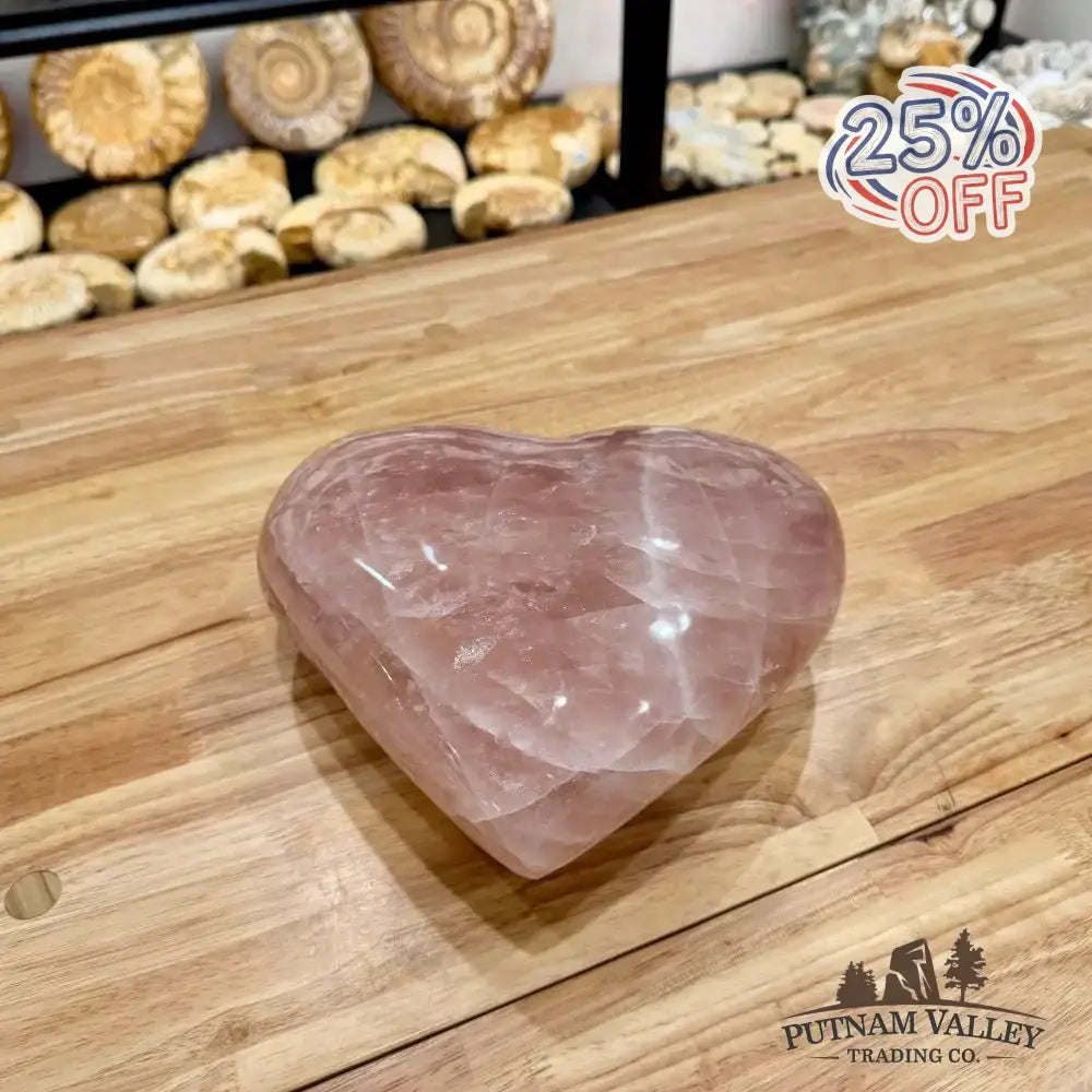 Brazilian Rose Quartz Heart 9.42" Front View - Putnam Valley Trading
