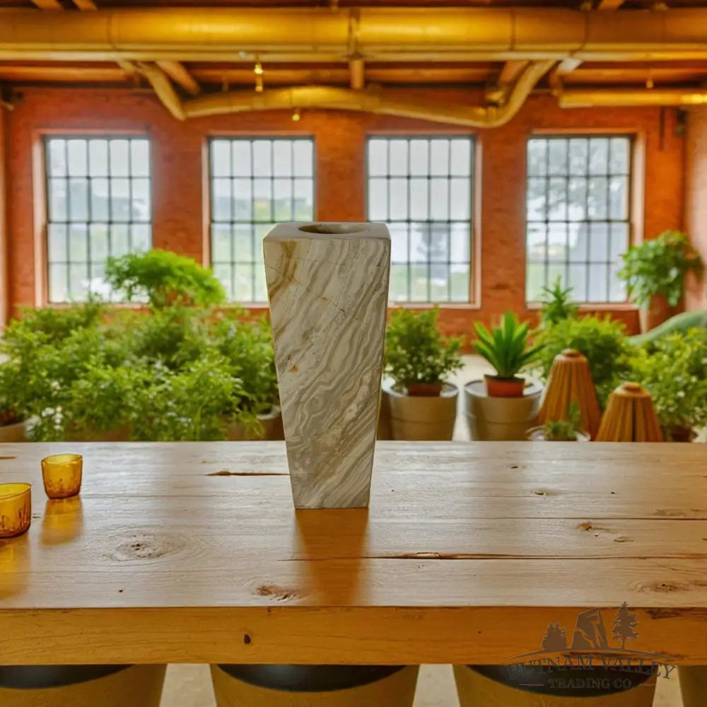 Burma Teak Marble Square Vase Vase