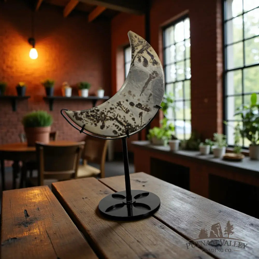 Chinese Painting Stone Moon with Stand Accent