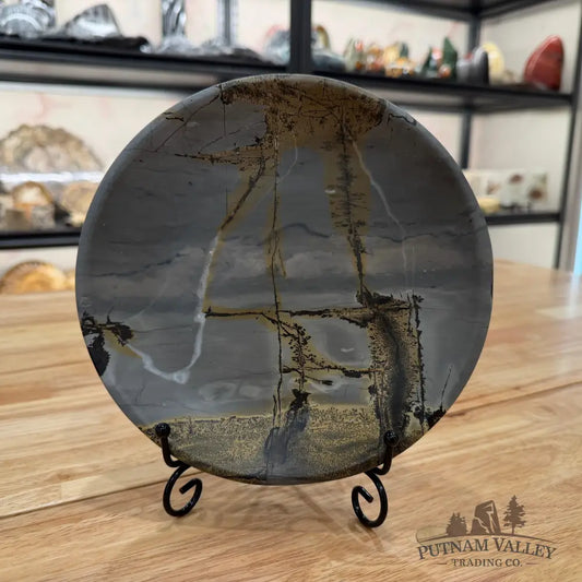 Chinese Painting Stone Round Plate Plate