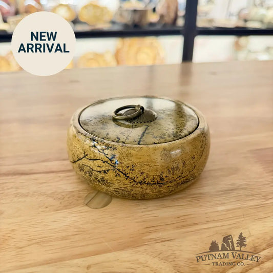 Chinese Painting Stone Round Trinket Box Display Box