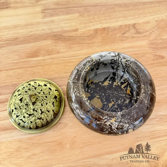 Chinese Painting Stone Round Trinket Box Display Box