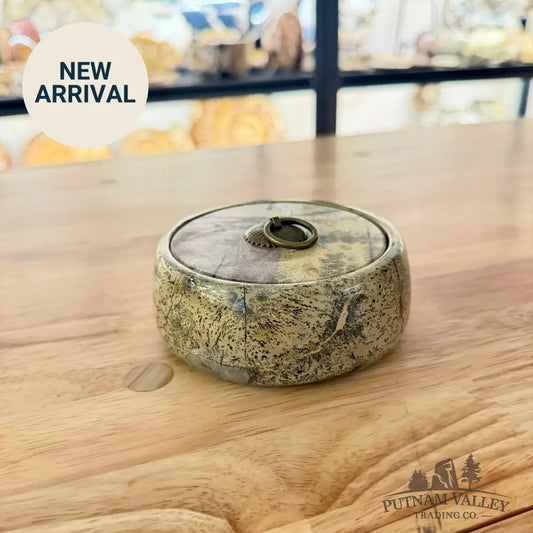 Chinese Painting Stone Round Trinket Box Display Box