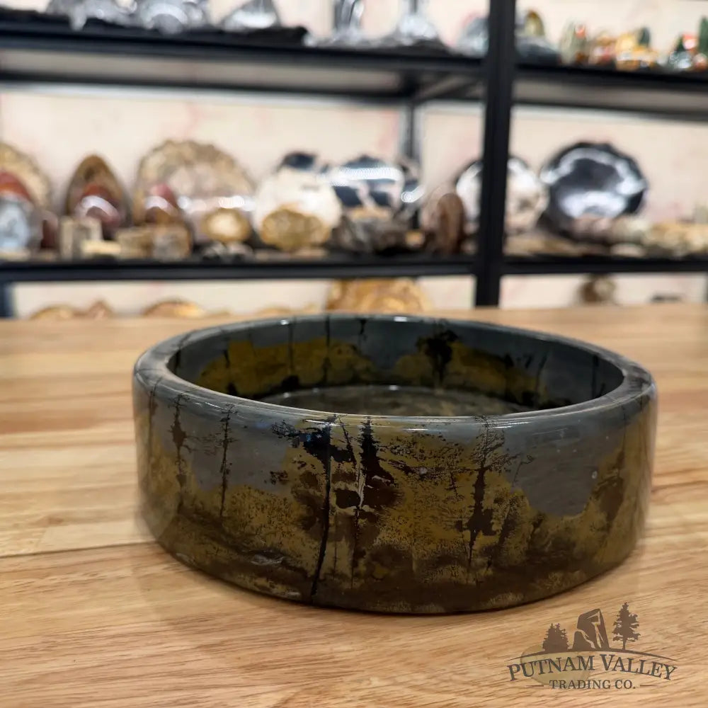 Chinese Painting Stone Shallow Bowl Bowl
