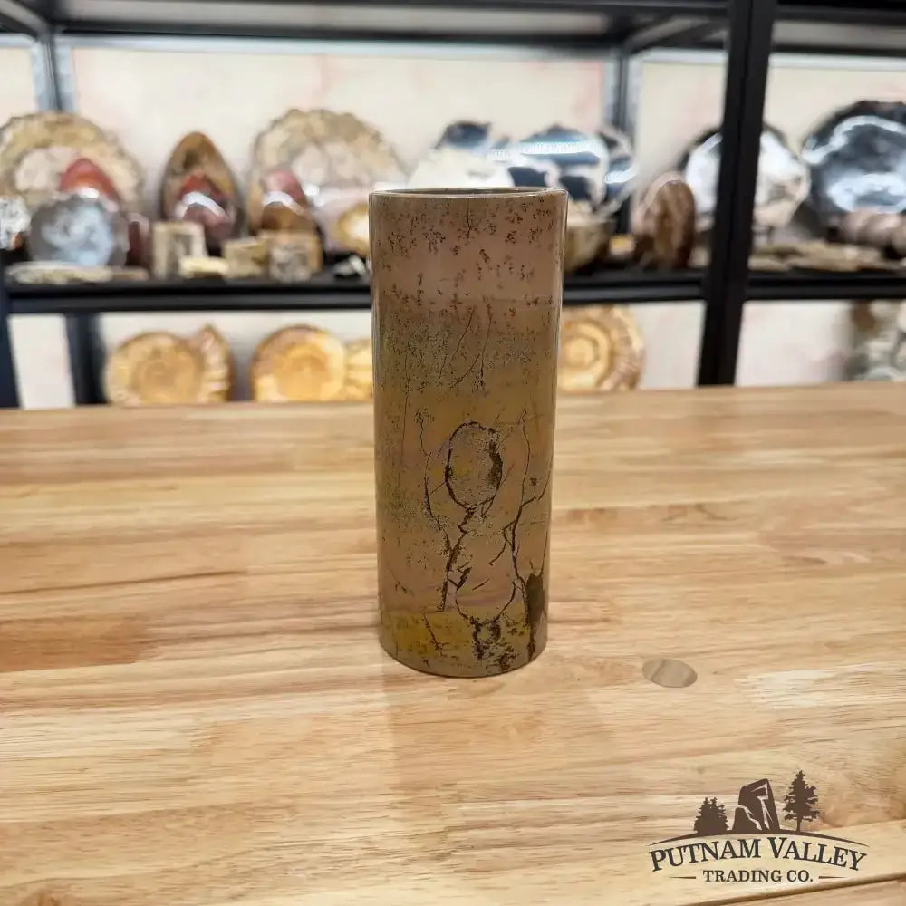 Chinese Painting Stone Cylinder Vase - Putnam Valley Trading Co.