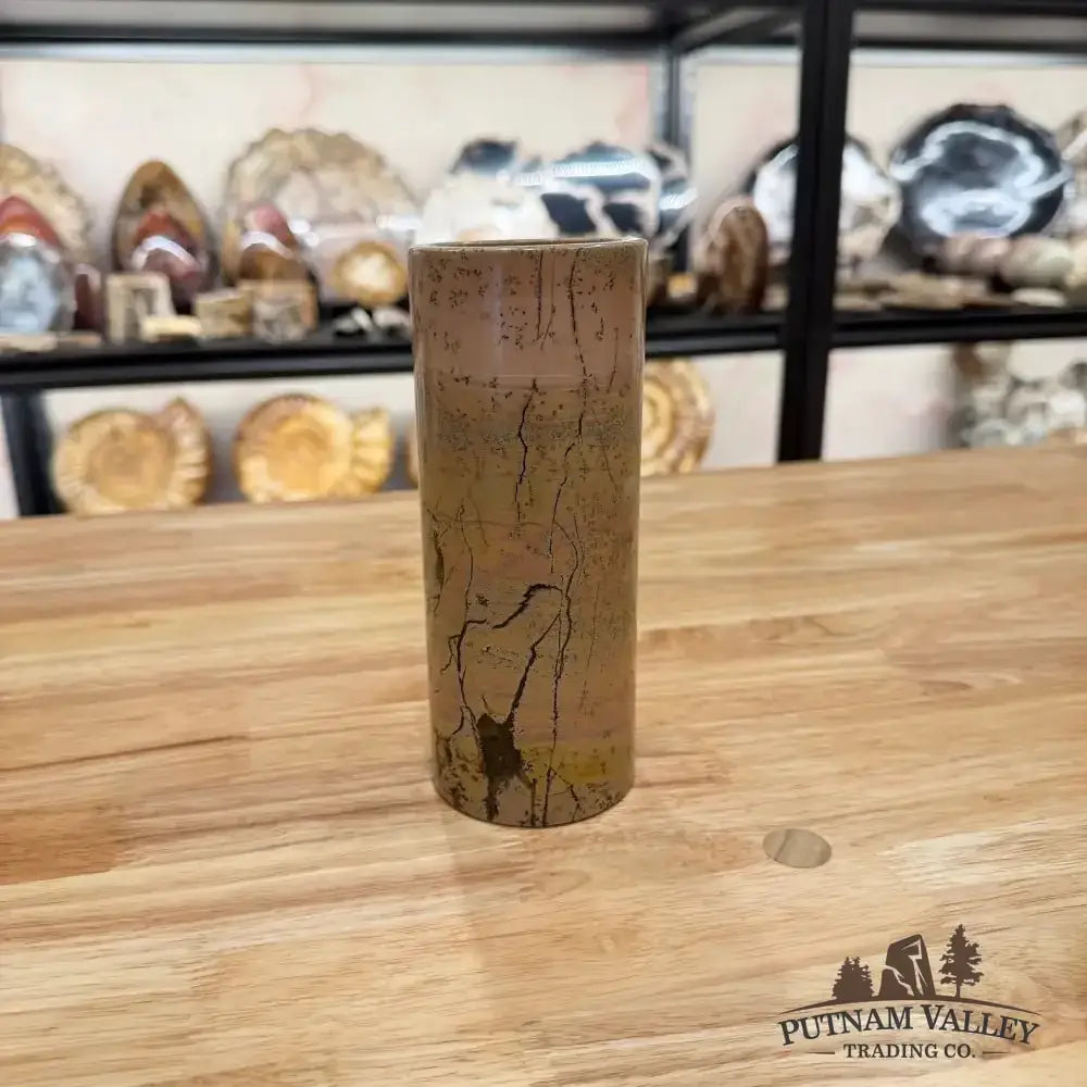 Chinese Painting Stone Cylinder Vase - Putnam Valley Trading Co.