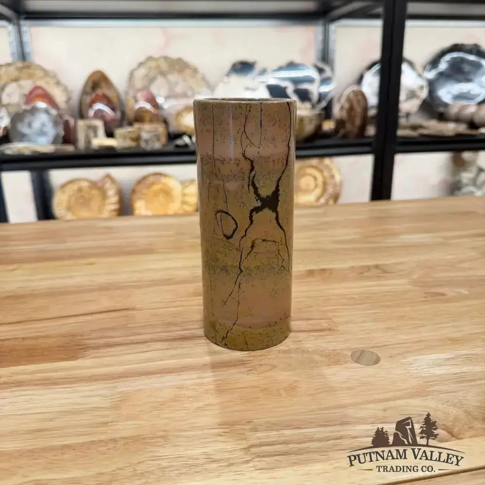 Chinese Painting Stone Cylinder Vase - Putnam Valley Trading Co.