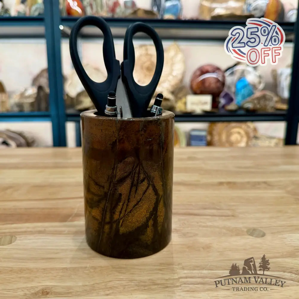 Chinese Picture Jasper Pen Holder, 5’’ Natural Stone - Vase