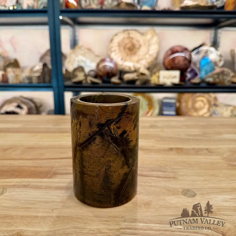 Chinese Picture Jasper Pen Holder, 5’’ Natural Stone - Vase