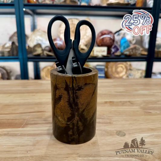 Chinese Picture Jasper Pen Holder, 5’’ Natural Stone - Vase