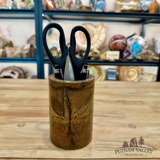 Chinese Picture Jasper Pen Holder, 5’’ Natural Stone - Vase