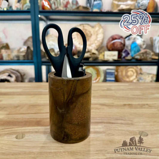 Chinese Picture Jasper Pen Holder, 5’’ Natural Stone - Vase