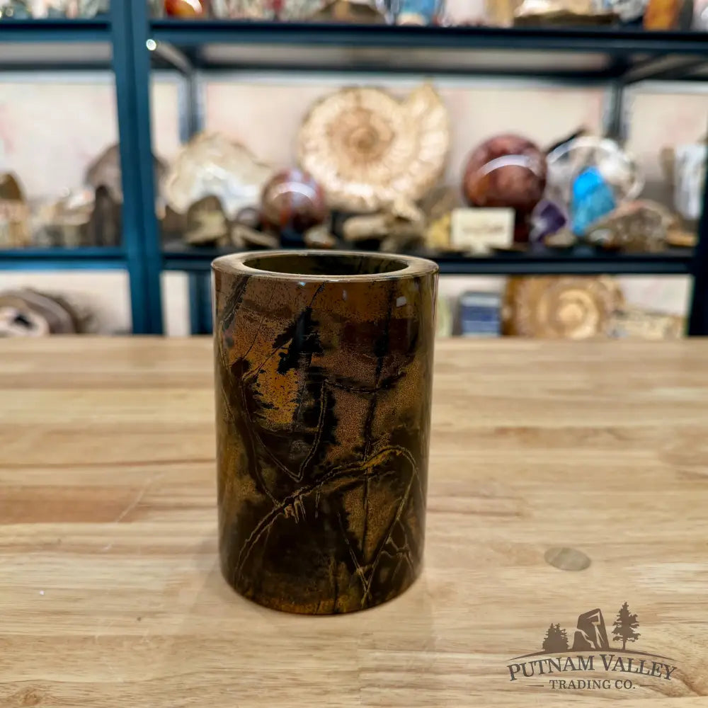 Chinese Picture Jasper Pen Holder, 5’’ Natural Stone - Vase