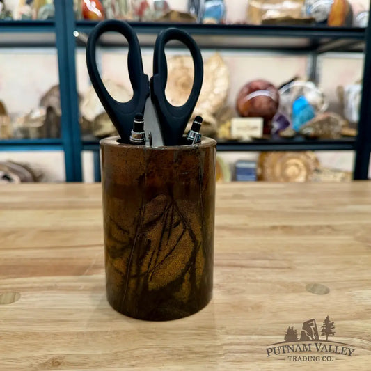 Chinese Picture Jasper Pen Holder, 5’’ Natural Stone - Vase