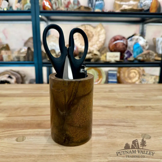 Chinese Picture Jasper Pen Holder, 5’’ Natural Stone - Vase
