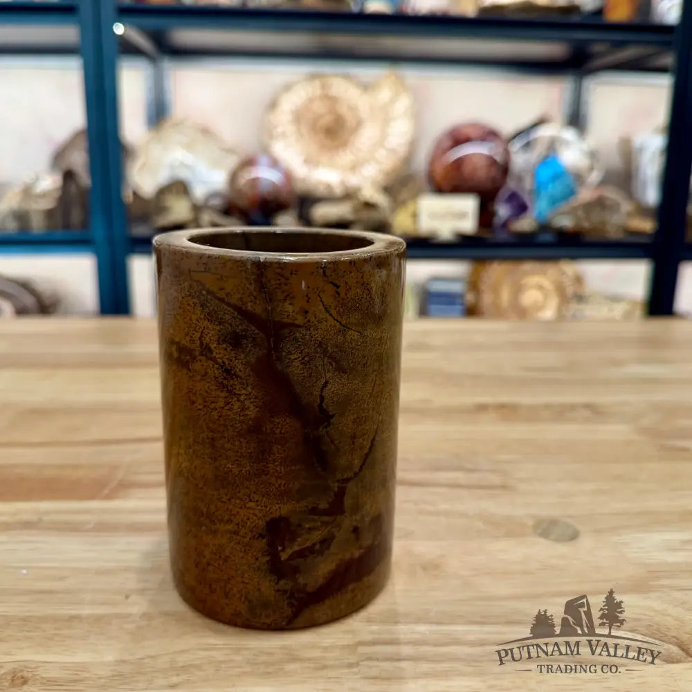 Chinese Picture Jasper Pen Holder, 5’’ Natural Stone - Vase