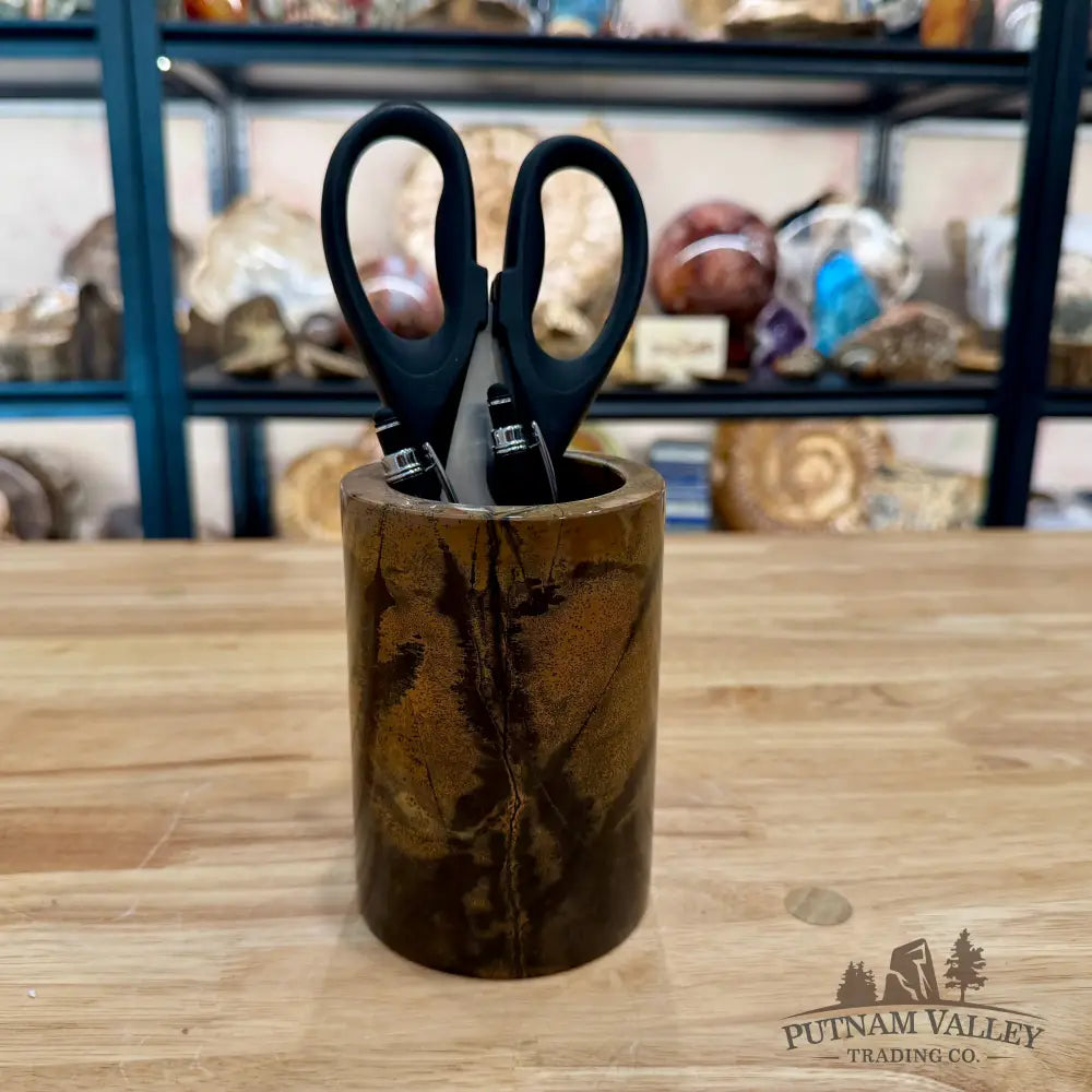 Chinese Picture Jasper Pen Holder, 5’’ Natural Stone - Vase