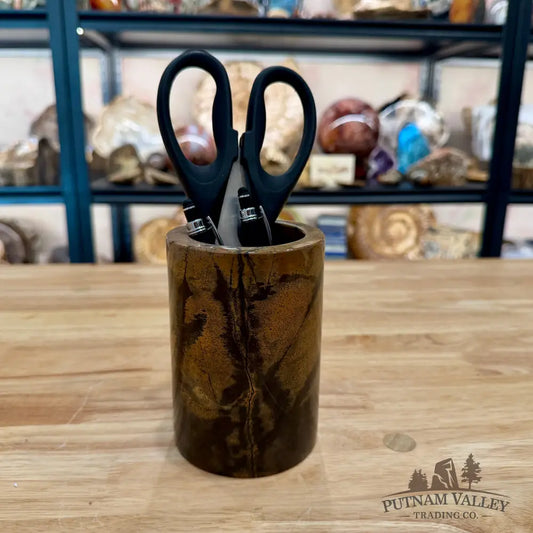 Chinese Picture Jasper Pen Holder, 5’’ Natural Stone - Vase