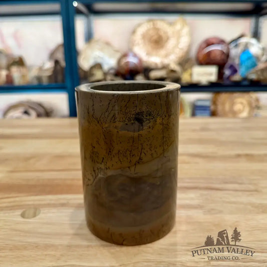 Chinese Picture Jasper Pen Holder, 5’’ Natural Stone - Vase