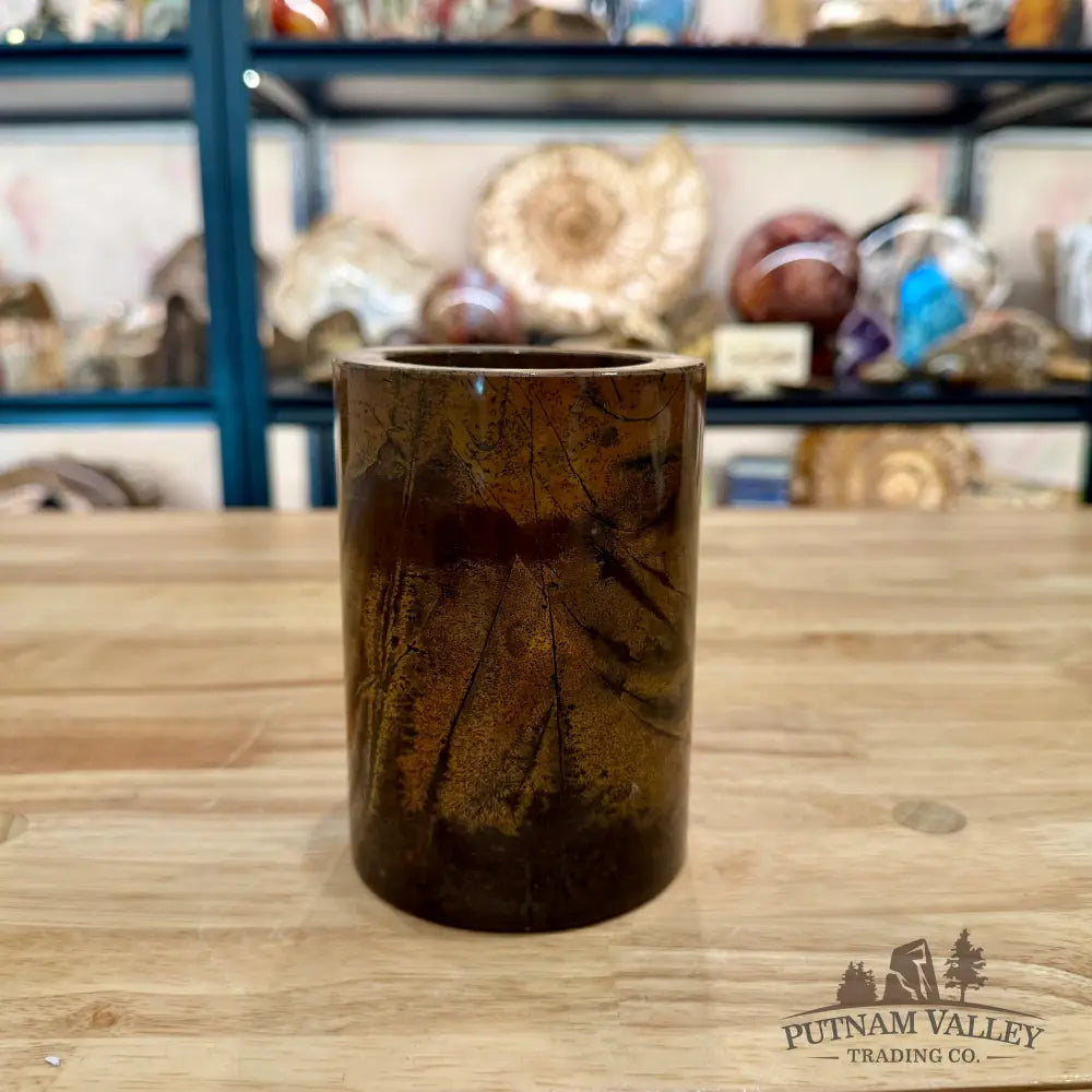 Chinese Picture Jasper Pen Holder, 5’’ Natural Stone - Vase