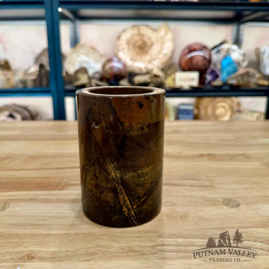 Chinese Picture Jasper Pen Holder, 5’’ Natural Stone - Vase