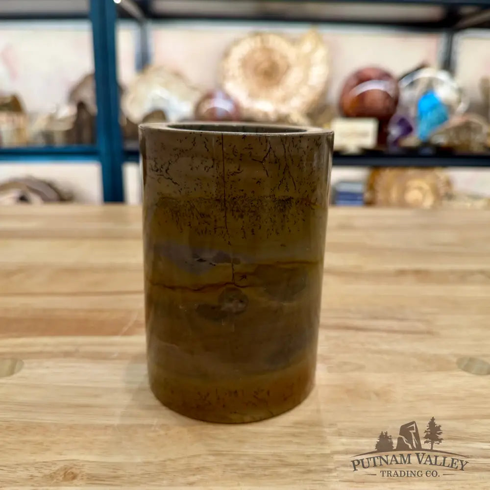Chinese Picture Jasper Pen Holder, 5’’ Natural Stone - Vase