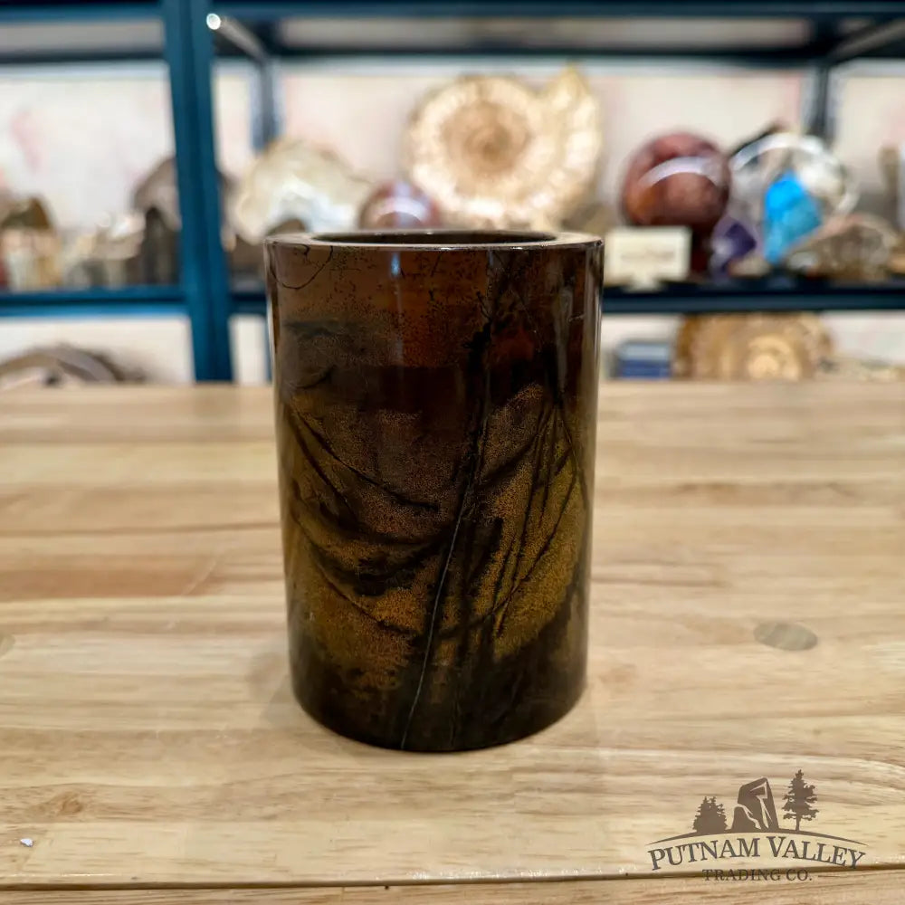 Chinese Picture Jasper Pen Holder, 5’’ Natural Stone - Vase