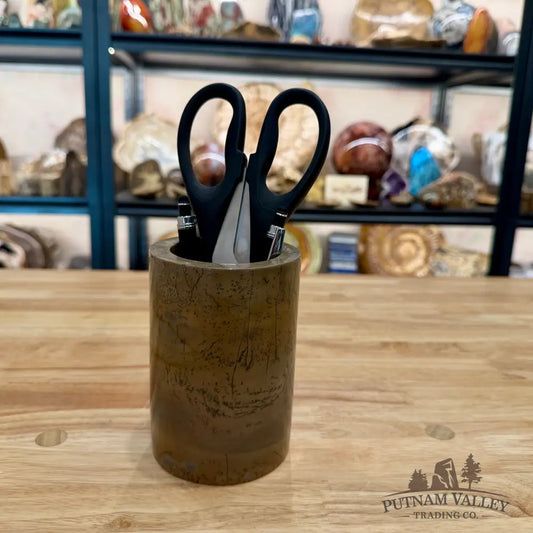 Chinese Picture Jasper Pen Holder, 5’’ Natural Stone - Vase
