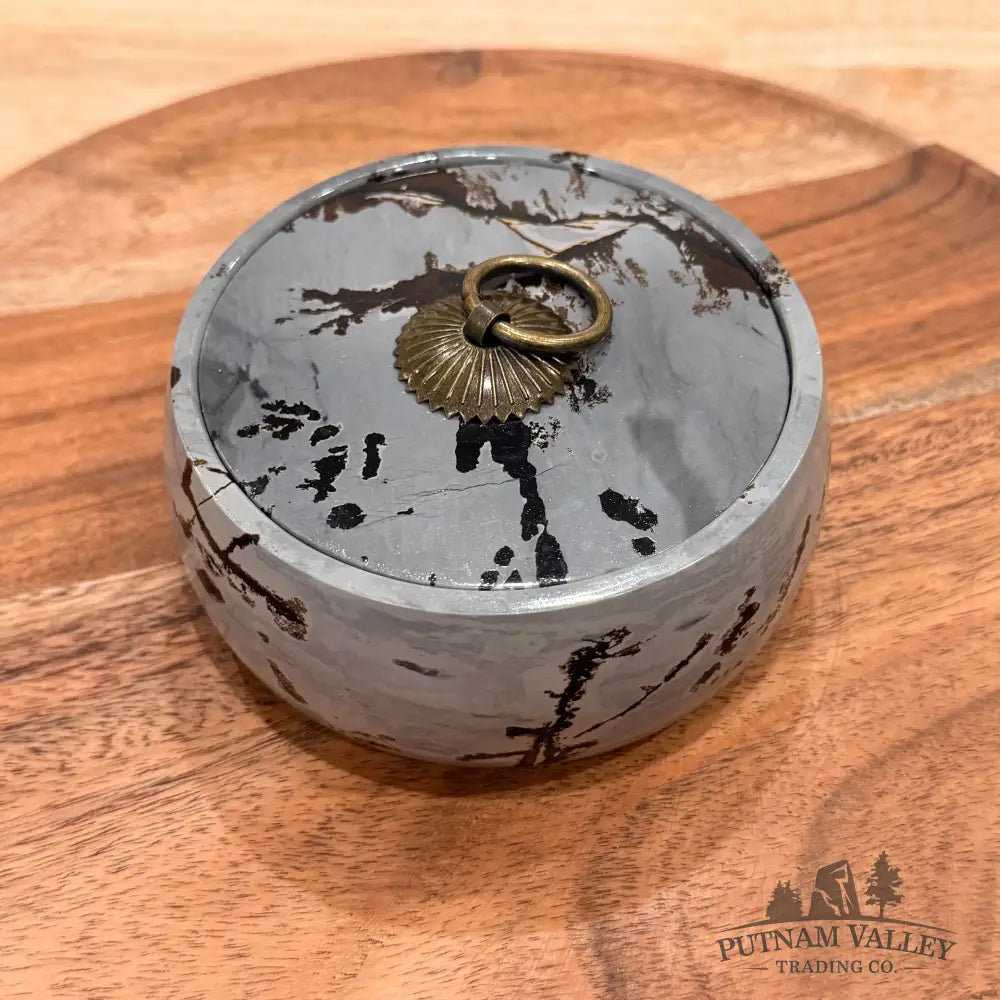 Chinese Picture Jasper Round Trinket Box - Display Box