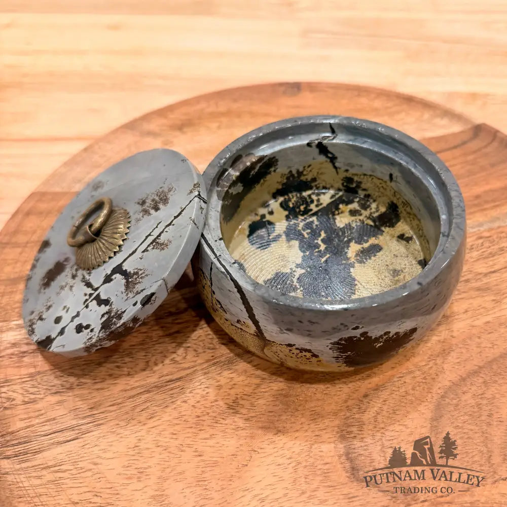 Chinese Picture Jasper Round Trinket Box - Display Box