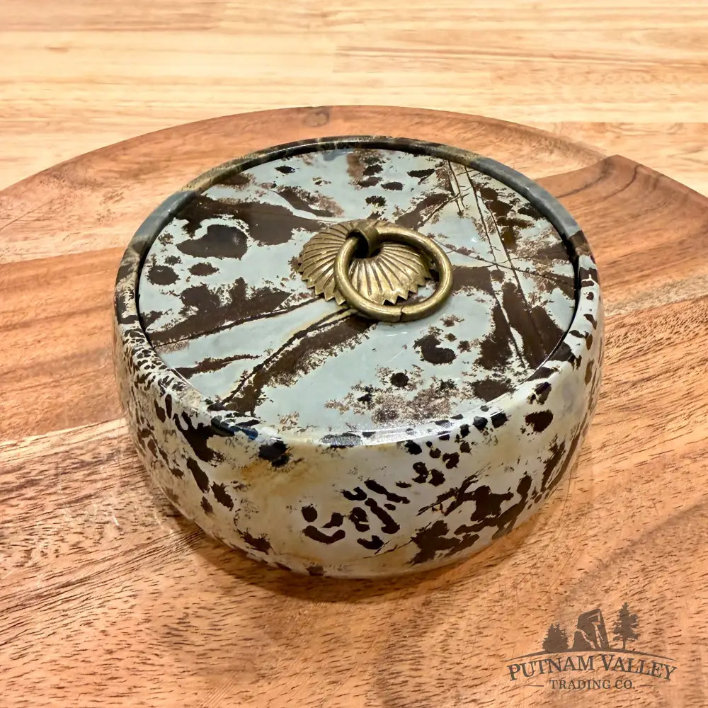 Chinese Picture Jasper Round Trinket Box - Display Box