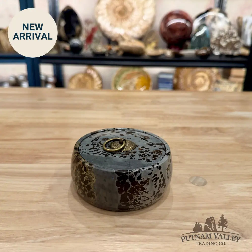 Chinese Picture Jasper Round Trinket Box 1 - Display Box