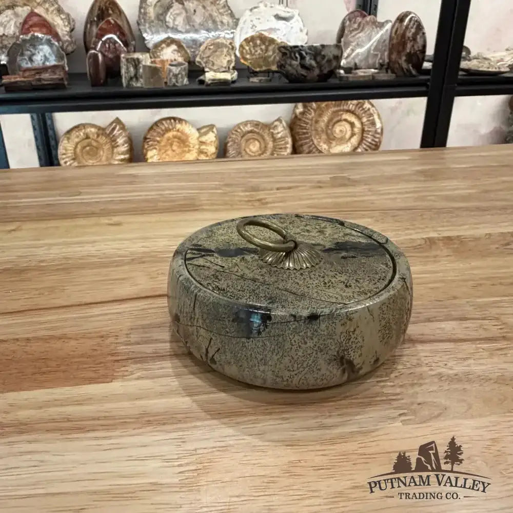 Chinese Painting Stone Round Trinket Box - Putnam Valley Trading Co.