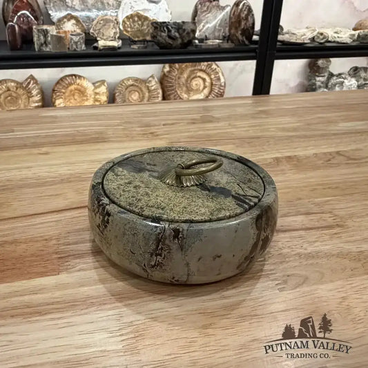 Chinese Painting Stone Round Trinket Box - Putnam Valley Trading Co.