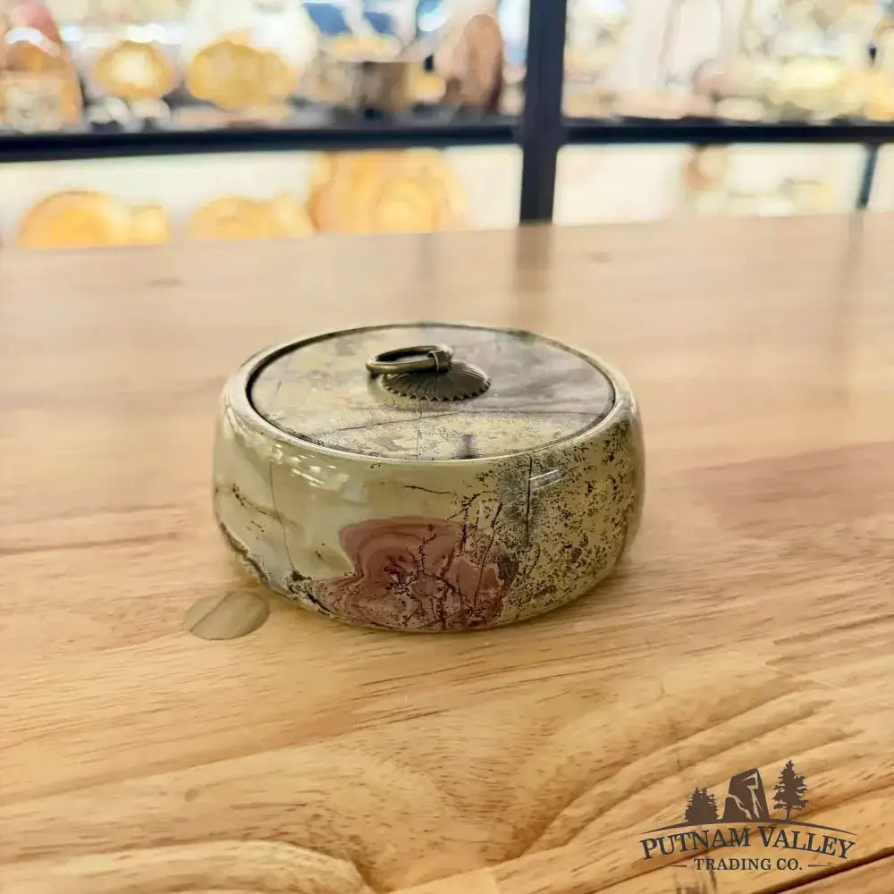 Chinese Painting Stone Round Trinket Box - Putnam Valley Trading Co.