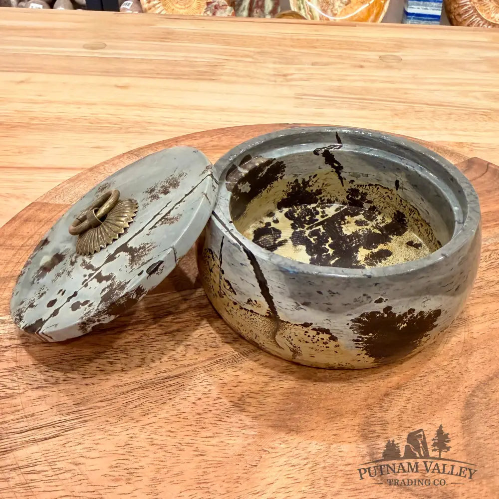 Chinese Picture Jasper Round Trinket Box - Display Box