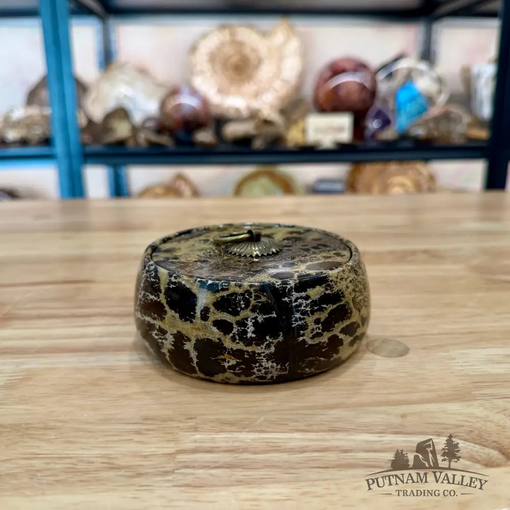 Chinese Picture Jasper Round Trinket Box - Display Box
