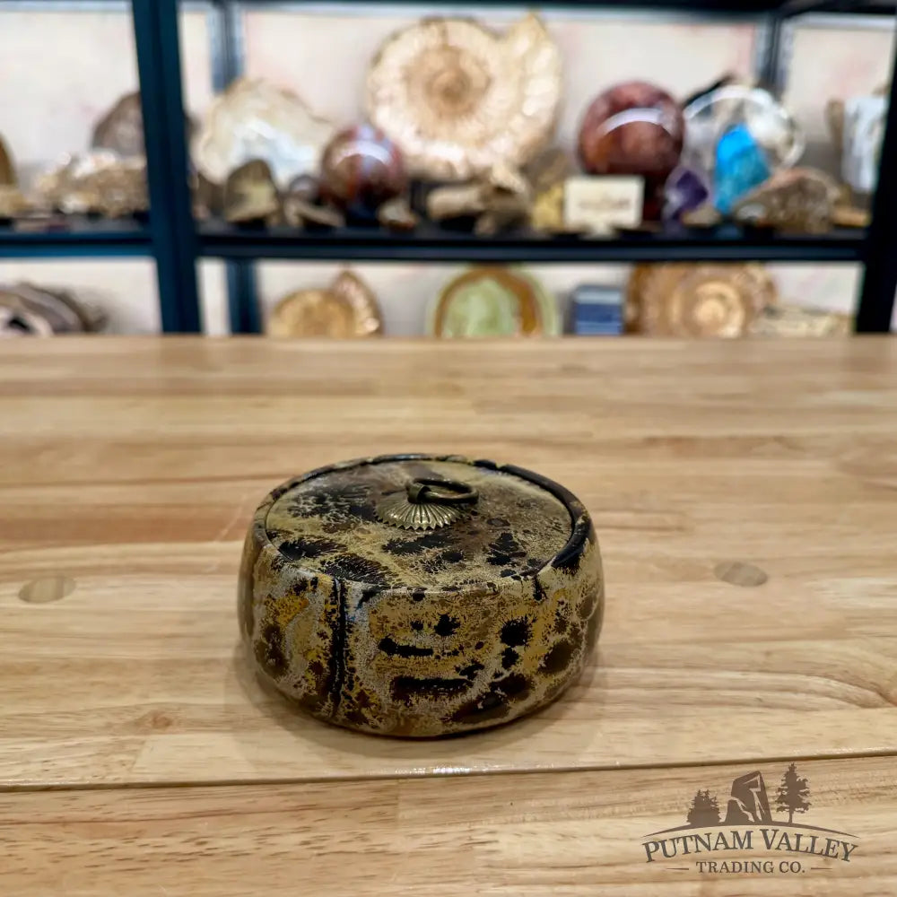 Chinese Picture Jasper Round Trinket Box - Display Box