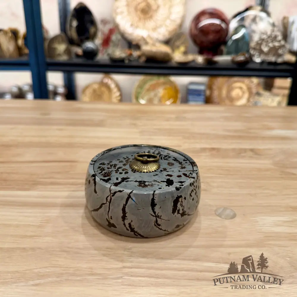 Chinese Picture Jasper Round Trinket Box 1 - Display Box