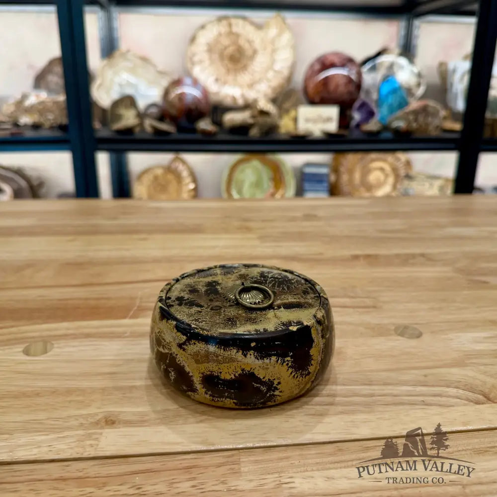 Chinese Picture Jasper Round Trinket Box - Display Box
